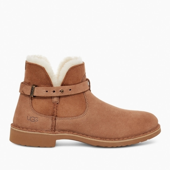 UGG Elisa Boots Women’s Brown Ankle Booties Sheepskin Suede Shearling Size 9.5M - Picture 1 of 13